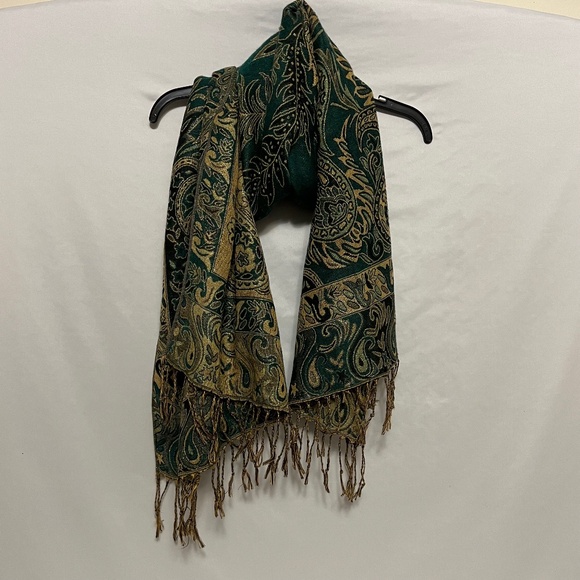 Womens Polyester Floral Fringe Scarf - Turquoise and Gold - Picture 1 of 5